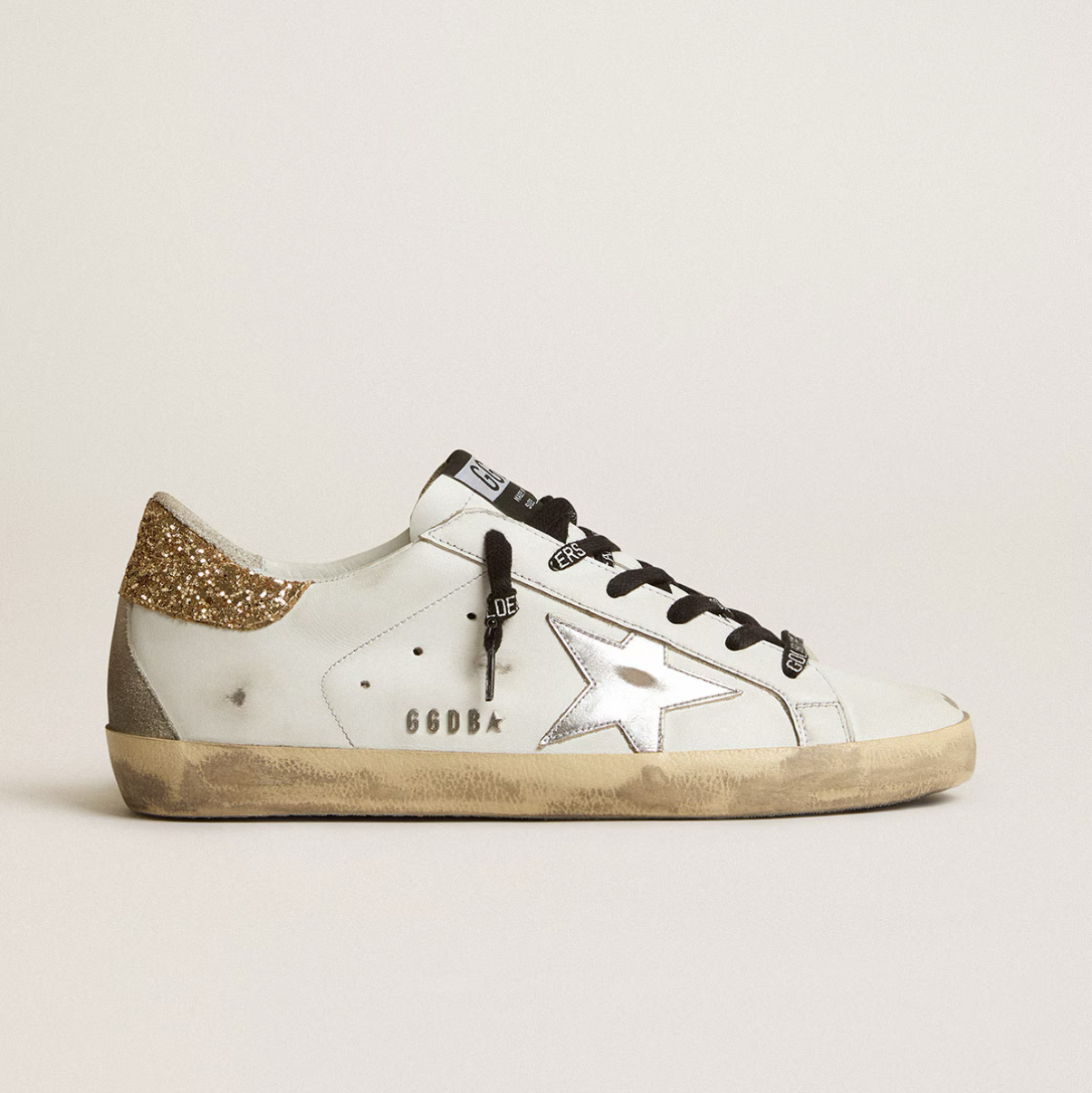 Basket Super-Star Cuir Blanc avec Contrefort Pailleté